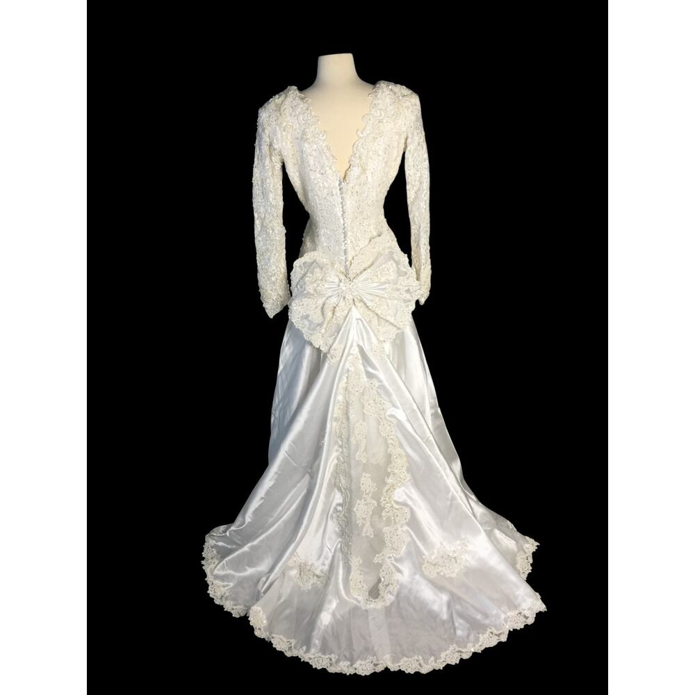 Vintage Wedding Gown Beaded Detachable Train Size 14 Headpiece - Picture 2 of 11